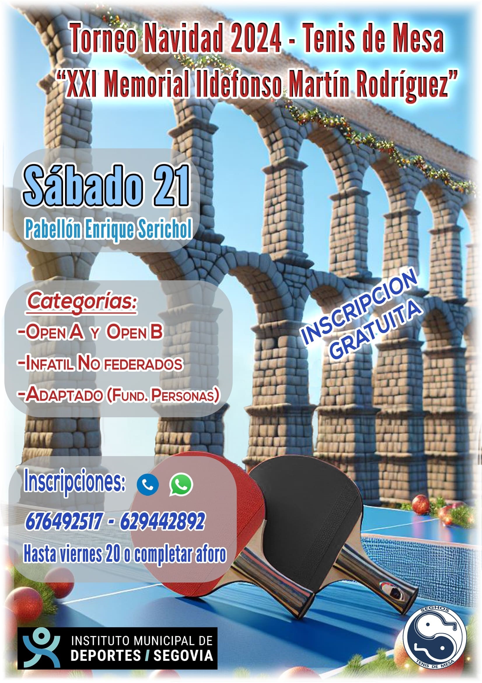 Torneo de Navidad 2024: Tenis de Mesa “XXI Memorial Ildefonso Martín Rodríguez”